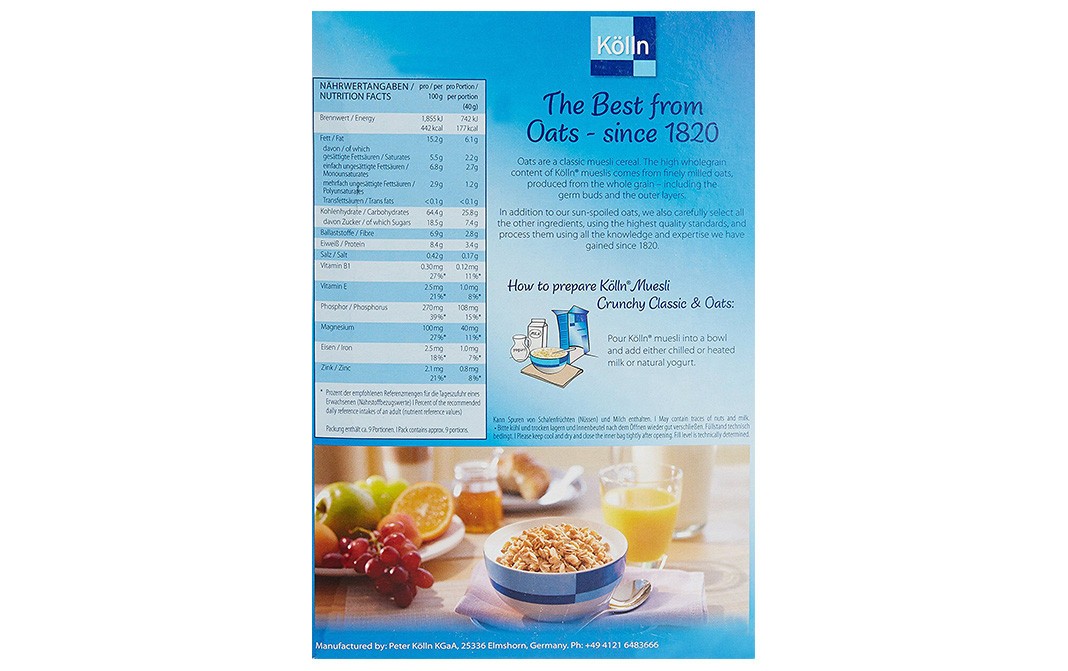 Kolln Muesli Crunchy Classic & Oats Knusper Klassik   Box  375 grams